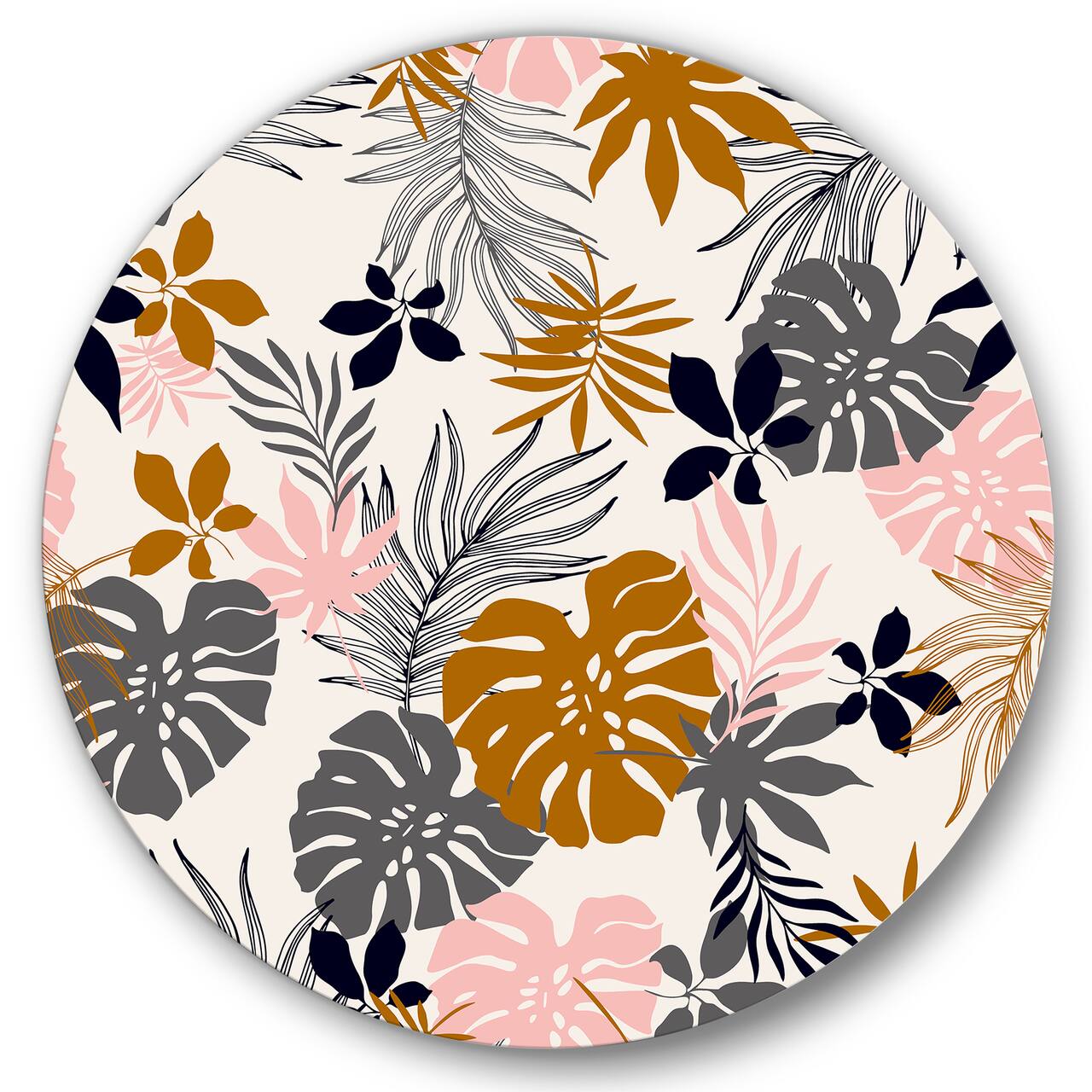 Designart - Tropical Naturepalm Monstera Leaves In Silhouette - Traditional Metal Circle Wall Art